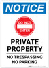 Notice: Private Property - No Trespassing/Parking Portrait - Label