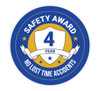 4 Year Safety Award - No Lost Time Accidents - Hard Hat Sticker
