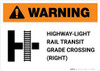 Warning: Highway-Light Rail Transit Grade Crossing (Right) T-Cross ANSI Landscape - Wall Sign Warning: Highway-Light Rail Transit Grade Crossing (Right) T-Cross ANSI Landscape - Wall Sign