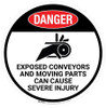 Danger: Exposed Conveyors And Moving Parts Can Cause Severe Injury - Floor Sign Danger: Exposed Conveyors And Moving Parts Can Cause Severe Injury - Floor Sign