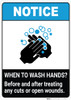 Notice: Wash Hands Before Treating Wounds ANSI Portrait - Wall Sign