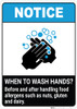 Notice: Wash Hands Before Handling Food Allergens ANSI Portrait - Wall Sign