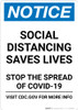 Notice: Social Distancing Saves Lives Stop the Spread ANSI Portrait - Wall Sign
