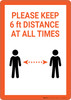 Please Keep 6Ft Distance At All Times - Wall Sign Please Keep 6Ft Distance At All Times - Wall Sign