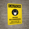 Caution: Masks Recommended COVID-19 with Icon Portrait - Wall Sign