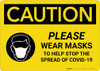 Caution: Please Wear Masks COVID-19 with Icon Landscape - Wall Sign