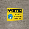 Caution: Please Wear Masks - Thank you! with Icon Landscape - Wall Sign