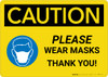 Caution: Please Wear Masks - Thank you! with Icon Landscape - Wall Sign