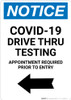 Notice: COVID-19 Drive Thru Testing Left Arrow Portrait - Wall Sign Notice: COVID-19 Drive Thru Testing Left Arrow Portrait - Wall Sign