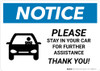 Notice: Please Stay In Car For Further Assistance with Icon Landscape - Wall Sign Notice: Please Stay In Car For Further Assistance with Icon Landscape - Wall Sign