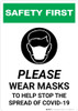 Safety First: Please Wear Masks to Help Stop the Spread of COVID-19 with Icon Portrait - Wall Sign Safety First: Please Wear Masks to Help Stop the Spread of COVID-19 with Icon Portrait - Wall Sign