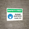Safety First: Please Wear Masks - Thank You with Icon Landscape - Wall Sign