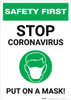 Safety First: Stop Coronavirus - Put On A Mask with Icon Portrait - Wall Sign Safety First: Stop Coronavirus - Put On A Mask with Icon Portrait - Wall Sign