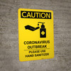 Caution: Coronavirus Outbreak - Please Use Hand Sanitizer with Icon Portrait - Wall Sign