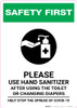Safety First: Please Use Hand Sanitizer - After Using Toilet with Icon Portrait - Wall Sign