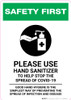 Safety First: Please Use Hand Sanitizer - Good Hand Hygiene with Icon Portrait - Wall Sign