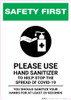 Safety First: Please Use Hand Sanitizer - Sanitize Your Hands For at least 20 Seconds with Icon Portrait - Wall Sign Safety First: Please Use Hand Sanitizer - Sanitize Your Hands For at least 20 Seconds with Icon Portrait - Wall Sign
