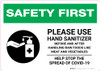 Safety First: Please Use Hand Sanitizer - Before and After Handling Raw Food with Icon Landscape - Wall Sign Safety First: Please Use Hand Sanitizer - Before and After Handling Raw Food with Icon Landscape - Wall Sign