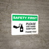 Safety First: Please Use Hand Sanitizer - Thank you with Icon Landscape - Wall Sign