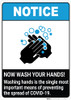 Notice: Washing Hands is the Single Most Important Means of Preventing Spread ANSI Portrait - Wall Sign