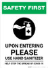 Safety First: Upon Entering Please use Hand Sanitizer - Help Stop the Spread of Covid-19 Portrait - Wall Sign