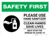 Safety First: Please Use Hand Sanitizer - Clean Hands Save Lives Landscape - Wall Sign
