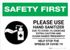 Safety First: Please Use Hand Sanitizer - Exercise Extra Caution and Clean Hands Frequently Landscape - Wall Sign Safety First: Please Use Hand Sanitizer - Exercise Extra Caution and Clean Hands Frequently Landscape - Wall Sign