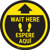 Wait Here - Yellow Circle - Bilingual Spanish - Floor Sign