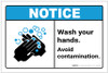 Notice: Wash Your Hands Avoid Contamination ANSI Landscape - Label