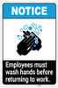 Notice: Employees Must Wash Hands Before Work ANSI Portrait - Label Notice: Employees Must Wash Hands Before Work ANSI Portrait - Label