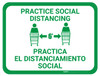 Practice Social Distancing - Green - Bilingual Spanish - Floor Sign