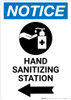 Notice: Hand Sanitizing Station Left Arrow with Icon Portrait - Wall Sign Notice: Hand Sanitizing Station Left Arrow with Icon Portrait - Wall Sign