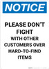 Notice: Please Don't Fight with Other Customers Portrait - Wall Sign