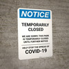 Notice: Temporarily Closed - Park Closed Until Further Notice Portrait - Wall Sign Notice: Temporarily Closed - Park Closed Until Further Notice Portrait - Wall Sign