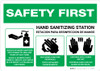 Safety First: Bilingual Spanish Hand Sanitizing Station 3-Steps with Icons Landscape - Wall Sign
