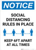 Notice: Social Distancing Rules in Place - Keep 6ft Apart at All Times Portrait - Wall Sign Notice: Social Distancing Rules in Place - Keep 6ft Apart at All Times Portrait - Wall Sign
