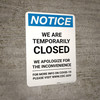 Notice: We Are Temporarily Closed - We Apologize for the Inconvenience Portrait - Wall Sign