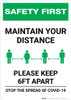 Safety First: Maintain Your Distance - Please Keep 6ft Apart Portrait - Wall Sign Safety First: Maintain Your Distance - Please Keep 6ft Apart Portrait - Wall Sign