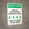 Safety First: Social Distancing Rules In Place Portrait - Wall Sign