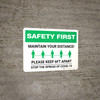 Safety First: Maintain Your Distance - Please Keep 6ft Apart Landscape - Wall Sign