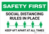 Safety First: Social Distancing Rules In Place Landscape - Wall Sign Safety First: Social Distancing Rules In Place Landscape - Wall Sign