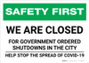Safety First: We Are Closed For Government Ordered Shutdowns Landscape - Wall Sign