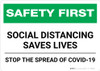 Safety First: Social Distancing Saves Lives - Stop the Spread of Covid-19 Landscape - Wall Sign