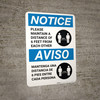 Notice: Please Maintain A Distance Of 6 Feet Bilingual Spanish with Icon Portrait - Wall Sign