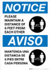 Notice: Please Maintain A Distance Of 6 Feet Bilingual Spanish with Icon Portrait - Wall Sign