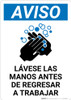 Notice: Wash Hands Before Returning To Work Spanish with Icon Portrait - Wall Sign