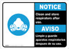 Notice: Clean And Store Respirators After Use Bilingual Spanish with Icon ANSI Portrait - Wall Sign