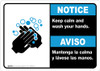 Notice: Keep Calm and Wash Your Hands Bilingual Spanish with Icon ANSI Landscape - Wall Sign