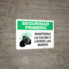 Safety First: Keep Calm and Wash Your Hands Spanish with Icon Landscape - Wall Sign