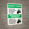 Safety First: Wash Hands Before Returning To Work Bilingual Spanish with Icon Portrait - Wall Sign
